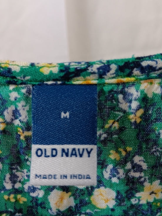 Old Navy Womens Medium Dress Green Floral Puff Sleeve Button Front Midi Tiered - Picture 12 of 14